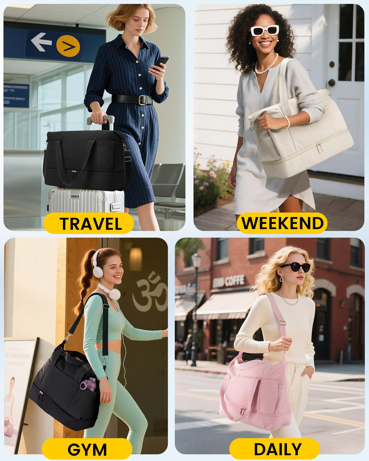 Vorspack Duffle Bag for Travel - 30L Gym Bag for Women Men Personal Item Travel Bag with Shoe Pocket Toiletry Bag Lightweight Carry On Bag for Weekender Overnight Sports - Black