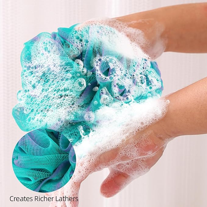 Fu Store Loofah Sponge Shower Loofahs 70g Bath Sponges Mesh Balls 4 Multi Color for Body Scrubber Exfoliator Wash Back Scrubbers Bathroom Men Women 4 Pack Cleaning Bathing Accessories