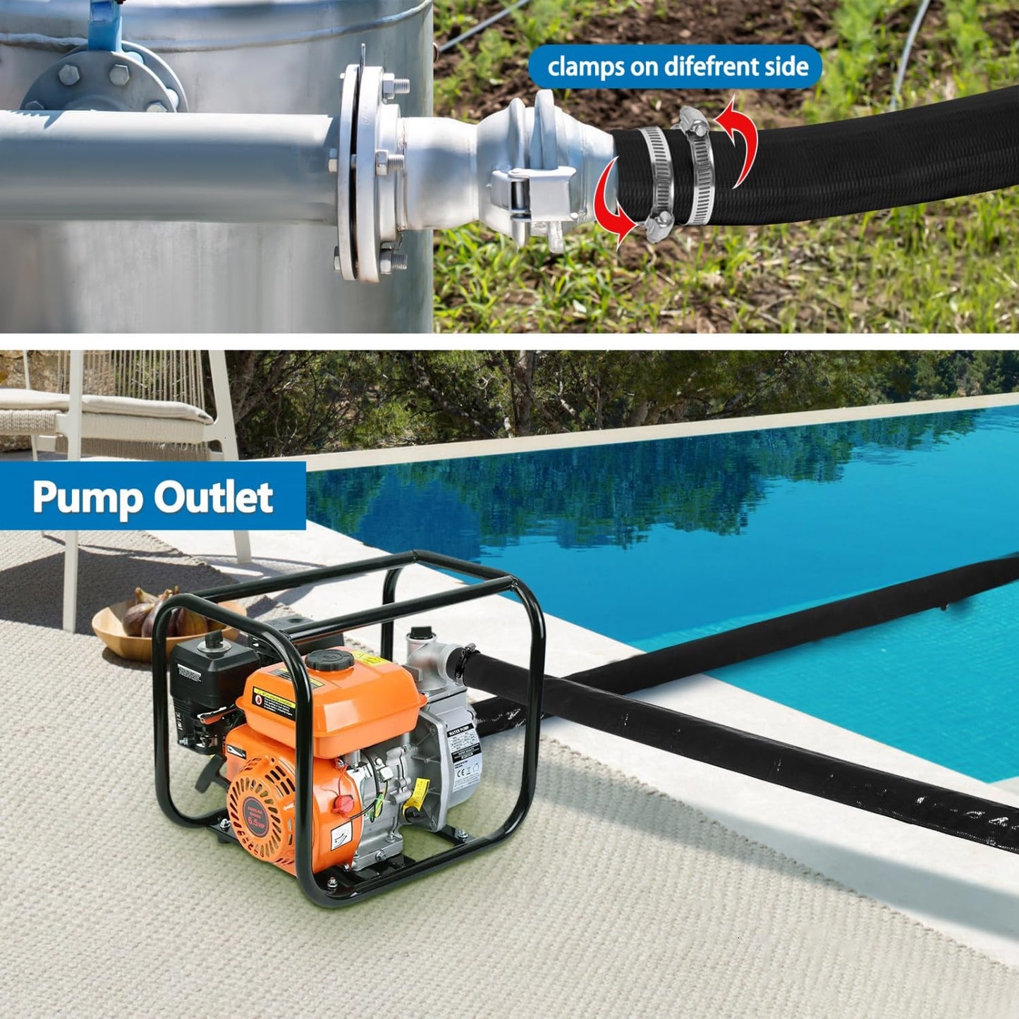 Gonioa 2 inches x 100 FT Heavy-Duty PVC Swimming Pool Backwash Hose, Reinforced Discharge Hose with Clamp for Swimming Pools, Black