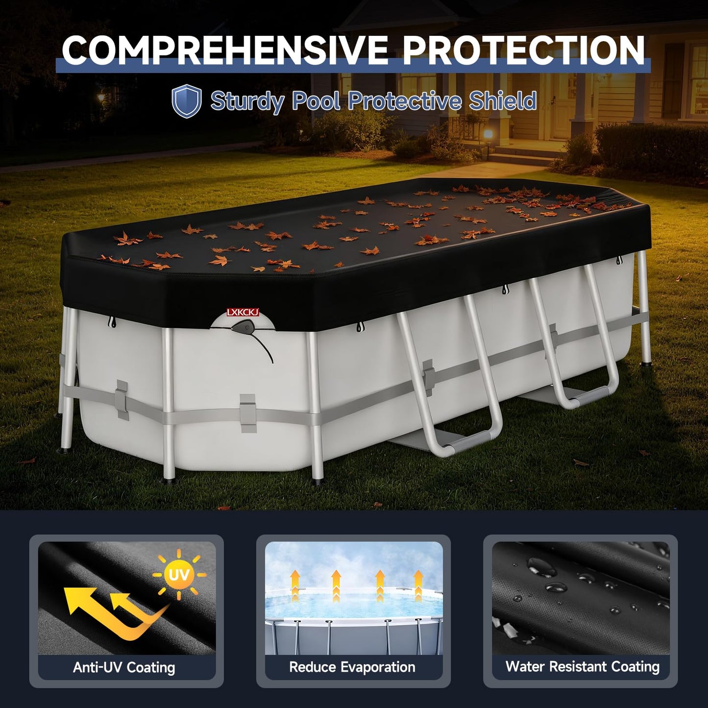 LXKCKJ Rectangular Pool Cover for above Ground Pools, Heavy Duty Winter Cover Ideal for Waterproof and Dustproof (9x18 FT, Black)