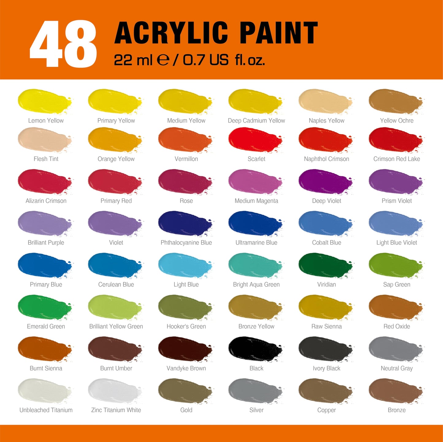 Artbreezing Acrylic Paint Set,48 Colors 0.74 oz/22ml Tubes,Highly Pigment Art Paints for Canvas,Wood,Fabric,Paper, Giftable Choice for Artists,Beginner to Pro (48 Colors)