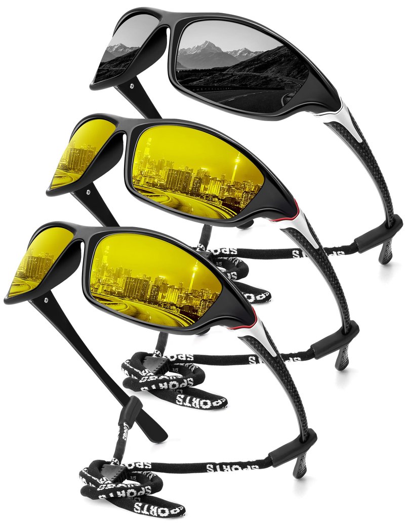 KALIYADI 3 Pack Polarized Sunglasses-Men Sports Sun-glasses: Mens Sunglasses UV Protection for Fishing Driving Cycling