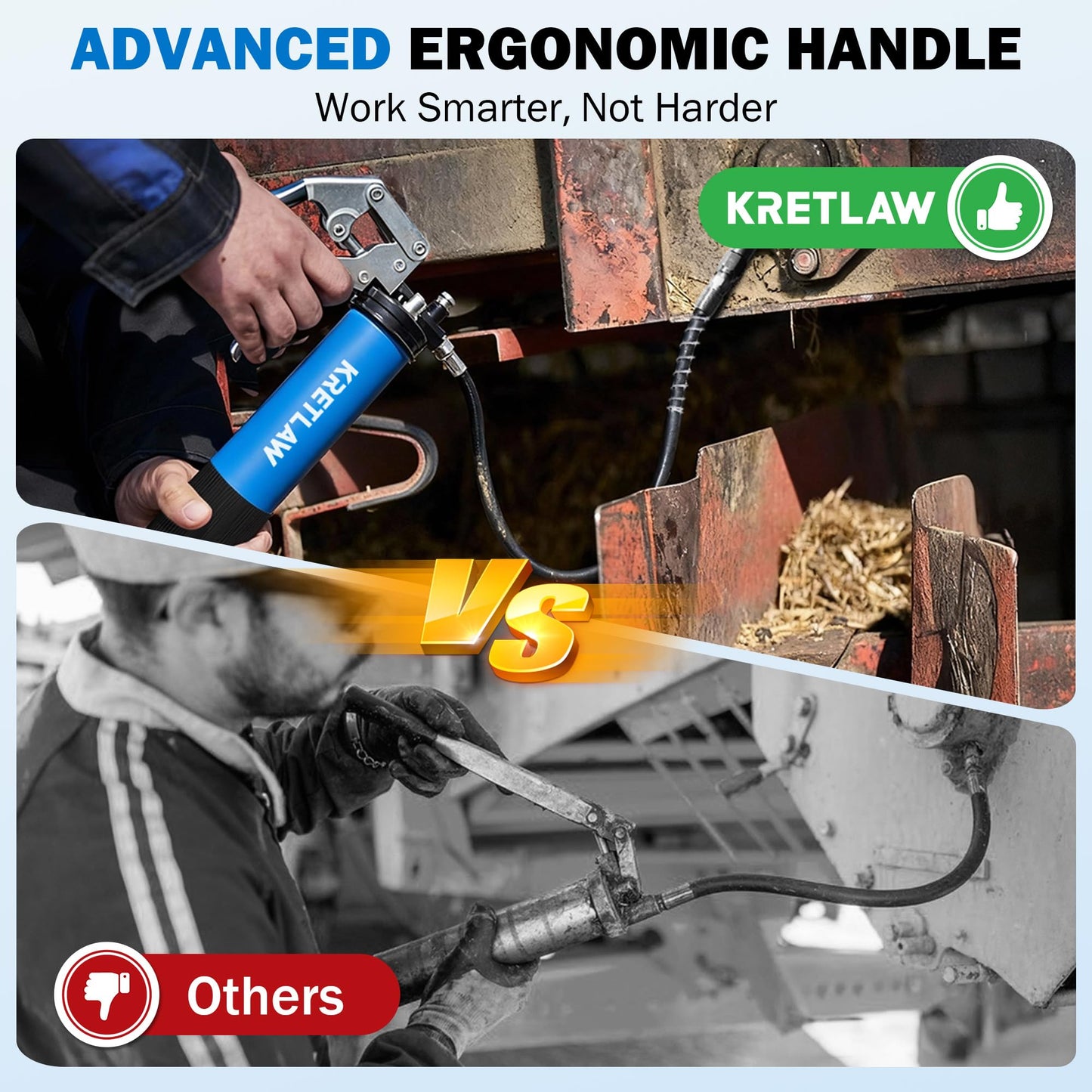 KRETLAW Grease Gun, 7000 PSI Heavy Duty Professional Pistol Grip Grease Gun Kit 14 OZ with Coupler, Double Grease Injector Needles, 18" & 2pc 12" Flex Hoses and Reinforced Glove