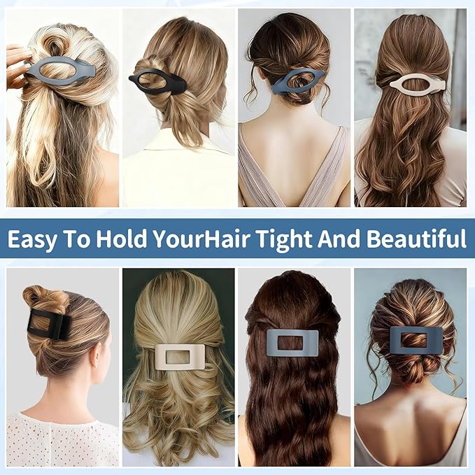 8Pcs French Flat Hair Clips for Women 2 Styles Claw Clips for Girls Matte Flat Hair Claw Clips for Thin and Thick Hair Large Non-slip Strong Hold Hair Accessories for Women (Blue)
