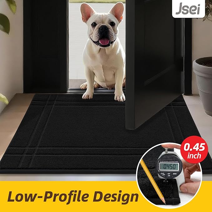 JSEI Entryway Rugs Doormat 32"x48", Non-Slip Dirt Trapper Door Mats Indoor, Washable Absorbent and Stain Resist Welcome Floor Mat for Front Door, Dog Door Mat, Dirty Wet Shoes & Paws, Black