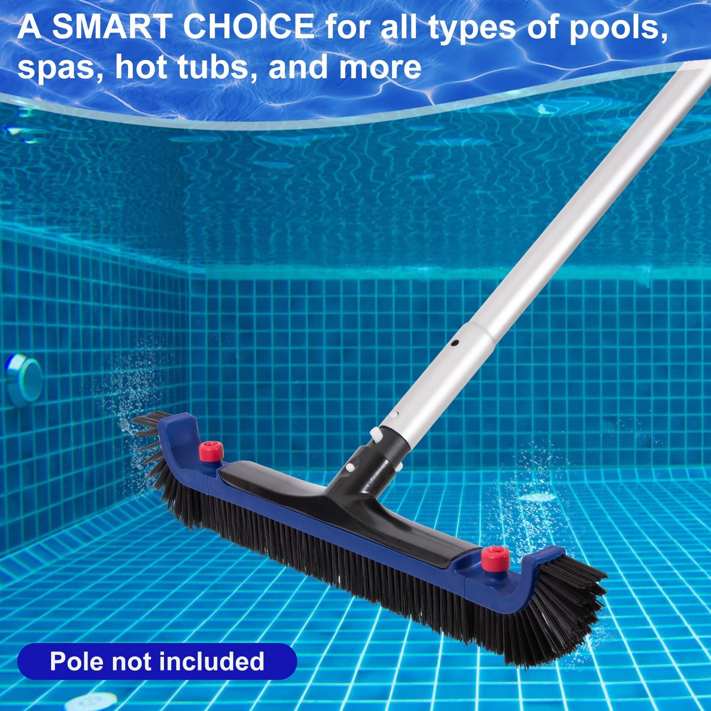 POOLAZA 20'' Pool Brush, Curved Ends Pool Brush Head for Inground Pools with BPT Bristles & EZ Clip, Premium Pool Brushes for Cleaning Pool Walls & Floors, Heavy Duty High-Efficiency Pool Scrub Brush
