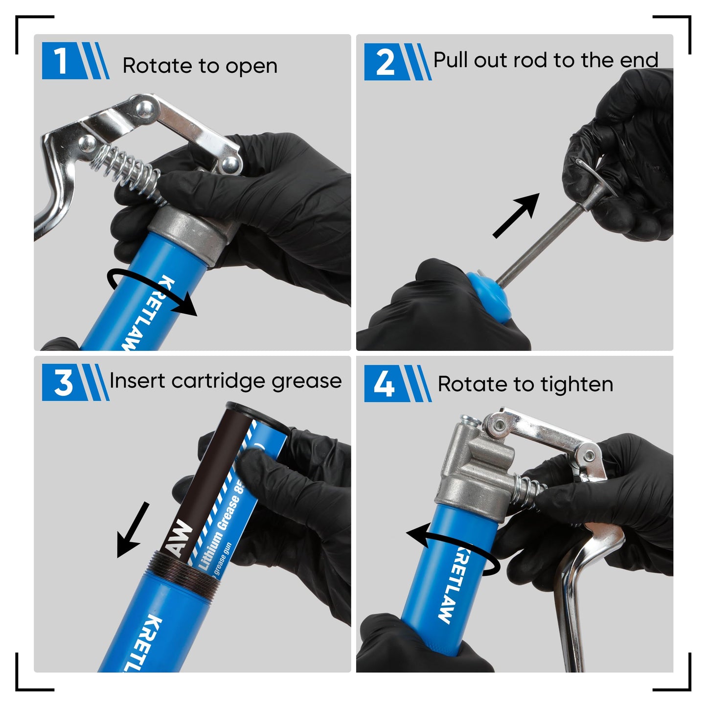 KRETLAW Mini Grease Gun (3000PSI) with Double 3oz Cartridge Grease and 12'' Flex Hose, Reinforced Coupler for Automotive,Marine