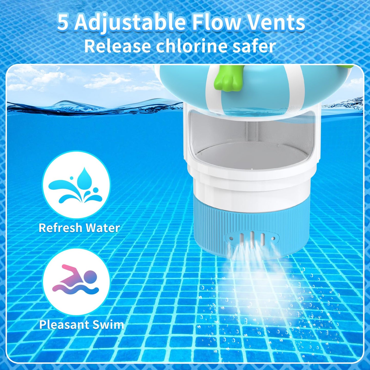 Uekars Pool Chlorine Floater, Solar Frog Chlorine Floater with Light, Glow in Dark Chlorine Tablet Floaters, Adjustable Release, Large Capacity Floating Chlorines Dispenser for Pool, Hot Tub, Spa