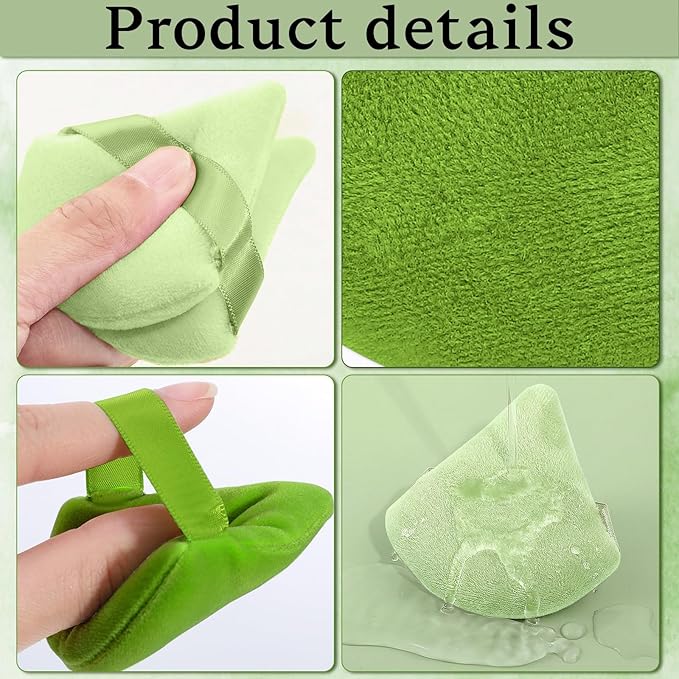 Pimoys 6 Pcs Powder Puff, Face Soft Triangle Makeup Puff Velet Makeup Sponge for Loose Powder (Green)