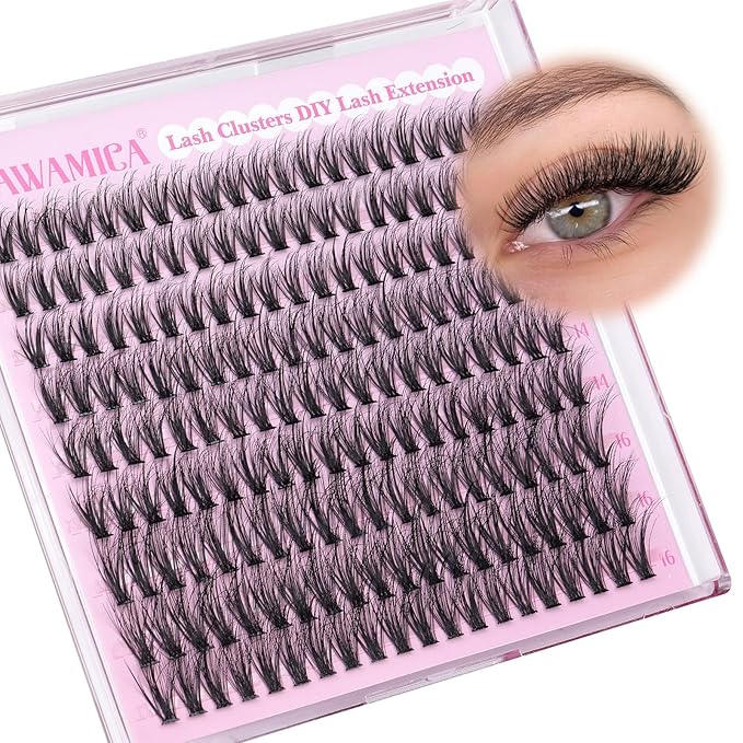 Yawamica Eyelash Clusters Natural Lash Extension 12-16mm Wispy Lash Clusters C Curly Individual Lashes Fluttery Cluster Eyelash Extensions False Eyelashes Clusters DIY Lash for Beginners