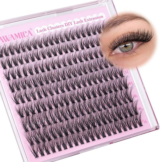 Yawamica Eyelash Clusters Natural Lash Extension 12-16mm Wispy Lash Clusters C Curly Individual Lashes Fluttery Cluster Eyelash Extensions False Eyelashes Clusters DIY Lash for Beginners