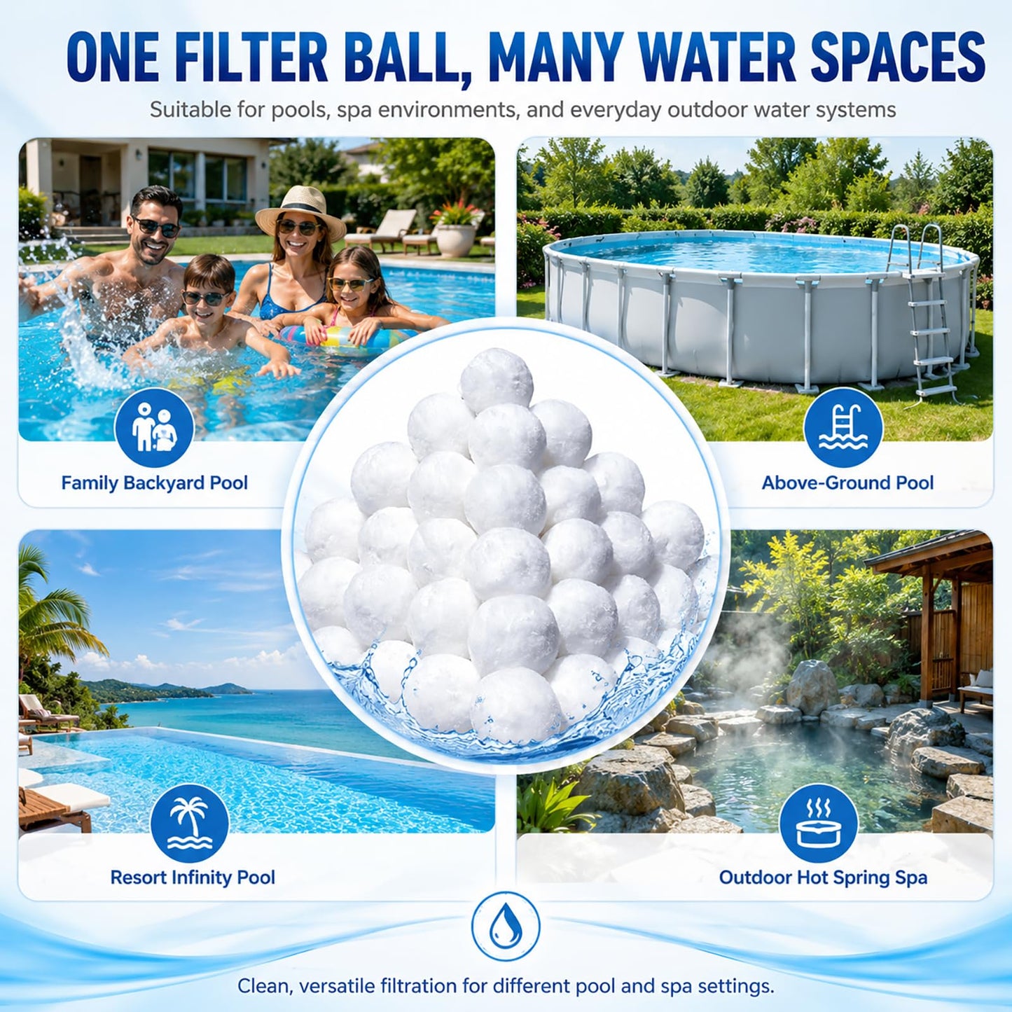 Bohodiy 1.5 lbs Pool Filter Balls for Sand Filter, Reusable Pool Fiber Filter Balls Replace 55lbs Pool Filter Sand，Efficient Pool Filter Media Balls for Filter Pump, Pool Cleaning (1.54 Lbs)