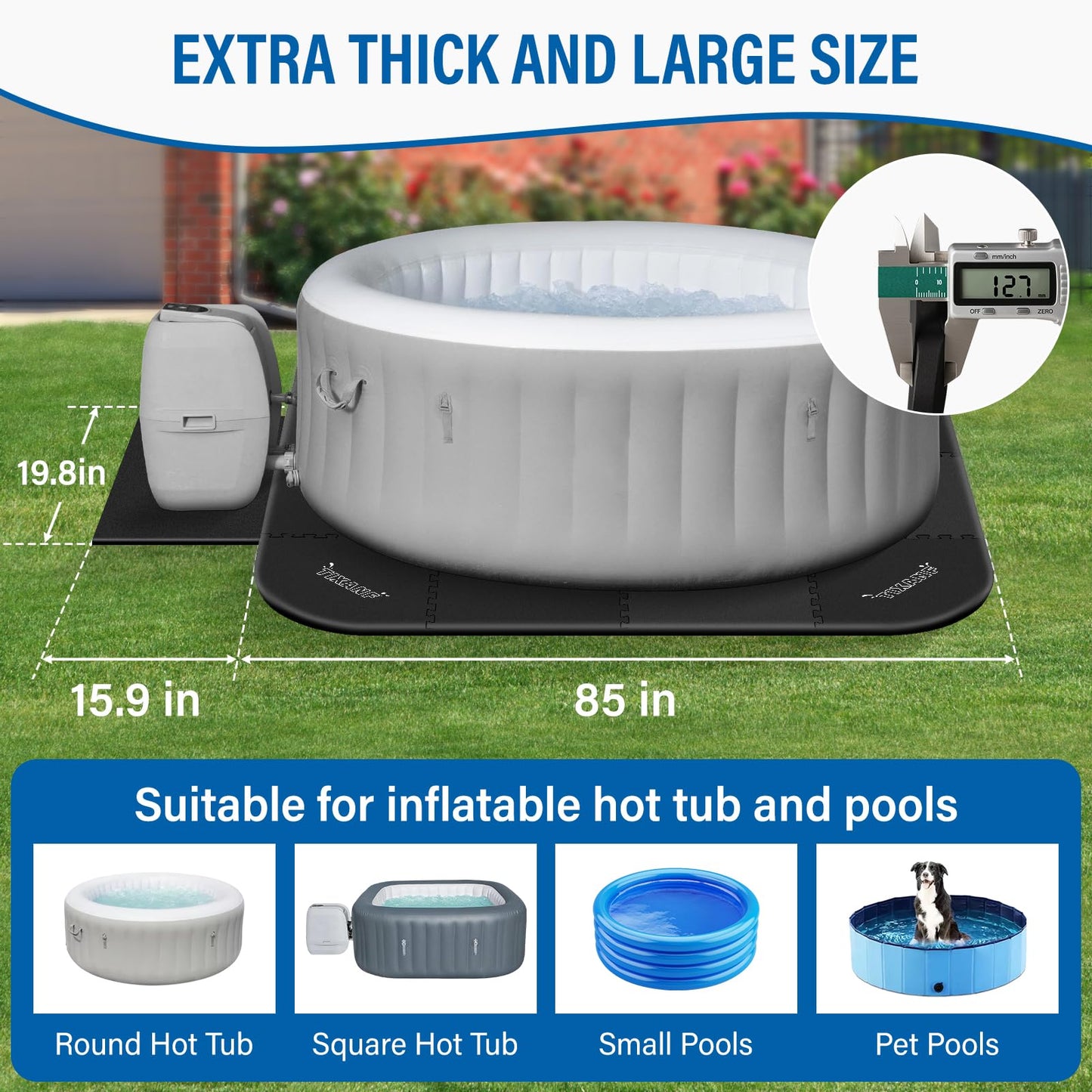 TIXANF 1/2" Extra Thick Hot Tub Mat,85IN Large Hot Tub Mat for Inflatable Tub,Hot Tub Pad Foundation,Eva Foam Padding for Indoor Outdoor,Inflatable Hot Tub Accessories