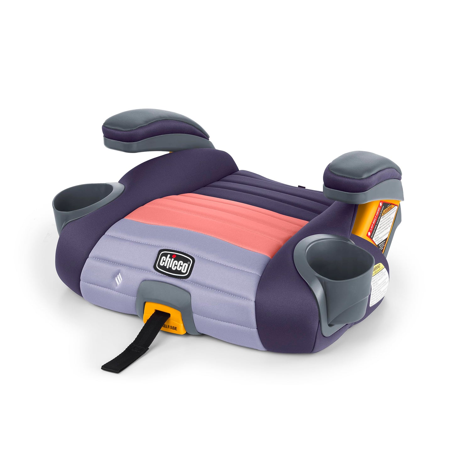 Chicco GoFit ClearTex Plus Backless Booster Car Seat, Latch Attachment, Quick-Release Latch Removal, Portable Car Booster Seat for Children at Least 4 Years Old and 40-110 lbs, Sunset/Purple