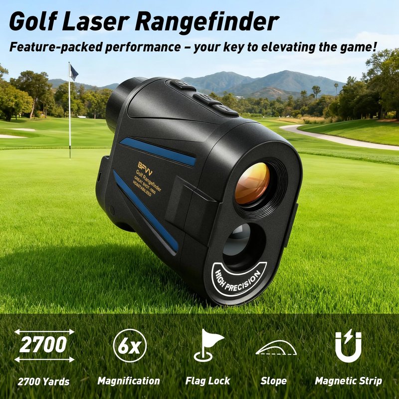 BFVV Golf Rangefinder with Slope, 2700 Yards Range Finder for Golf, Flag Pole Locking Vibration, 6X Magnification, Rechargeable Laser Rangefinder with Magnet Stripe, Golf Gifts for Men Women (Blue)