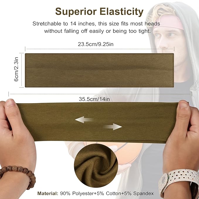 Ztomine Headbands for Women, 8pcs Stretchy Non Slip Soft Cotton Cloth Hair Bands for Sports, Workout, Yoga and Running