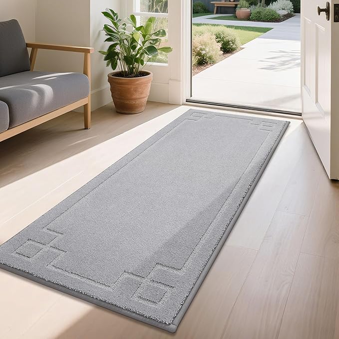 BEQHAUSE Door Mat 24" x 60", Non-Slip Door Mats Indoor Entryway Rugs Washable Low-Profile Absorbent and Stain Resist Floor Mats, Dog Door Mat for Front Back Door, Mud Wet Shoes & Paws, Light Grey