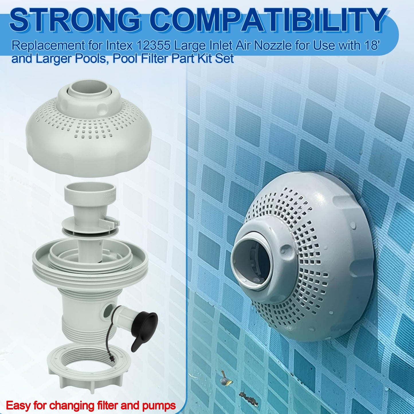 12355 Large Inlet Air Nozzle Compatible with Intex 1900-2450gph Pumps, Pool Inlet Air Nozzle for Intex 18' and Larger Pools, Strainer Grid Nozzle Kit Replacement Parts - 1 Pack