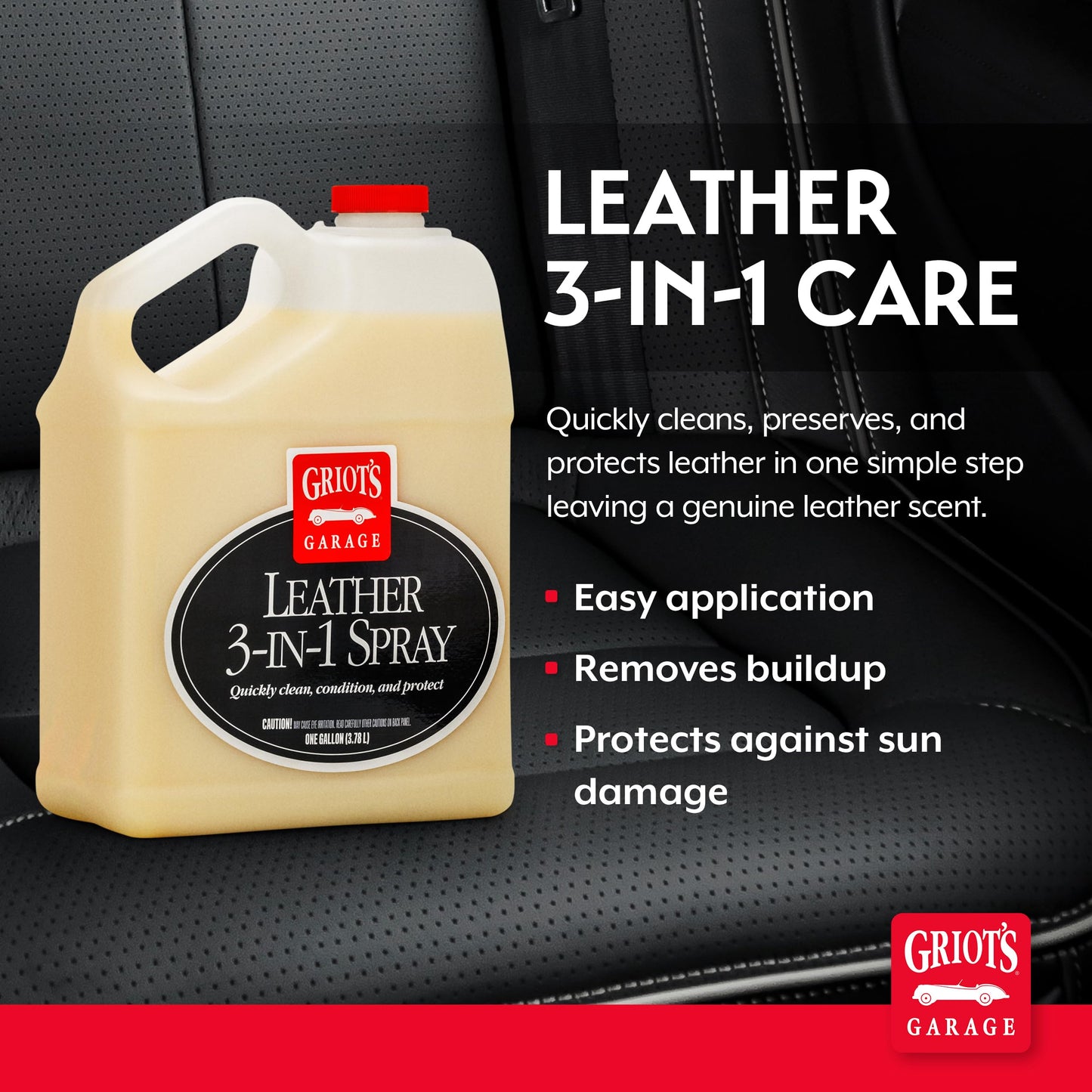 Griot's Garage Leather 3-in-1 Spray, Cleaner and Conditioner for Leather and Vinyl, Car Seats and Vehicle Interior, Truck, RV, Boats, and Home, 10964, 1 Gallon