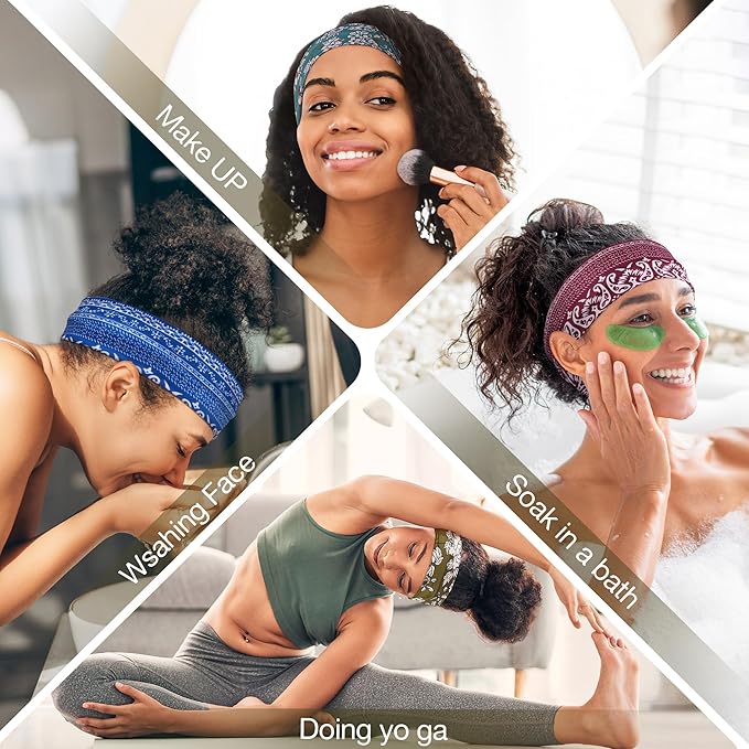 Ztomine 8 Pack Headbands for Women Non Slip - Stylish Sports Hair Bands for Women's Hair - Soft Cotton Cloth Stretchy Headbands for Women for Yoga, Outdoor Exercise Running