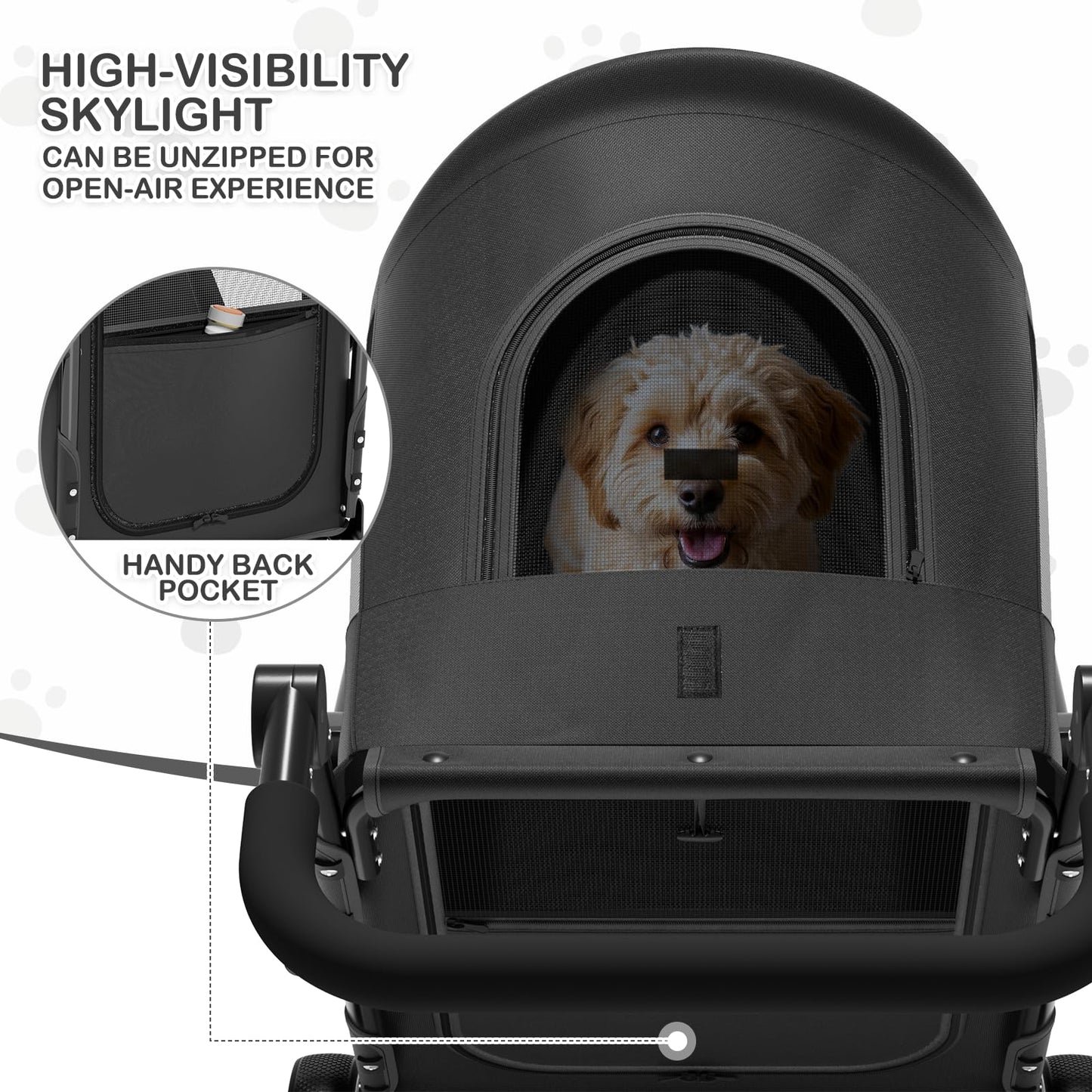 MoNiBloom Pet Stroller for Large Dogs or Multiple Dogs Cats with Adjustable Handle, 3-Wheels Dual Entry Portable Dog Carting Easy Folding Pet Wagon Double Dog Stroller up to 55 lbs, Black