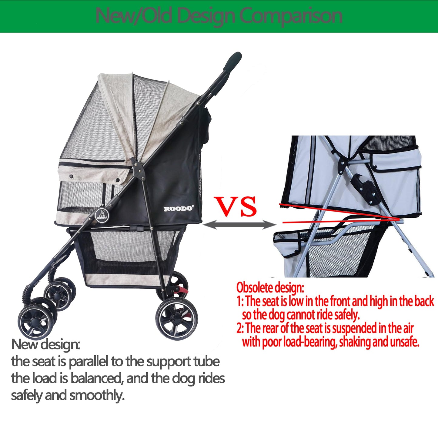 ROODO 4 Wheel Dog Cat Pet Stroller Best Lightweight Foldable Compact Portable Jogger All Terrain Travel Pet Gear Puppy Doggie Bunny Kitty Stroller for up to 30lbs Medium Small Dogs Cats(Light Khaki)