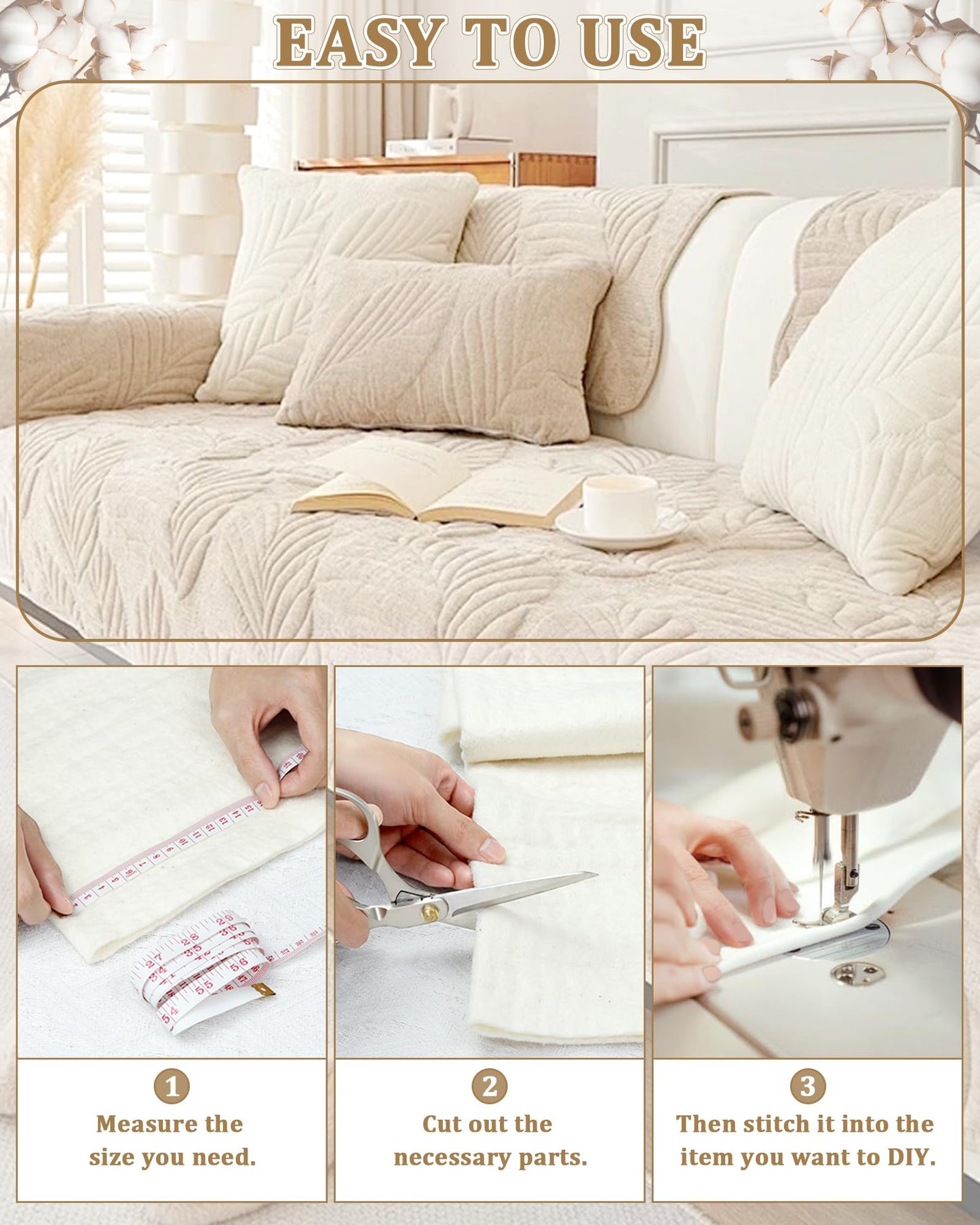 PLANTIONAL Grinding Natural Cotton Quilt Batting: 79-Inch x 91-Inch Light Weight Purely Natural All Season Quilt Batting for Quilts, Craft and Wearable Arts