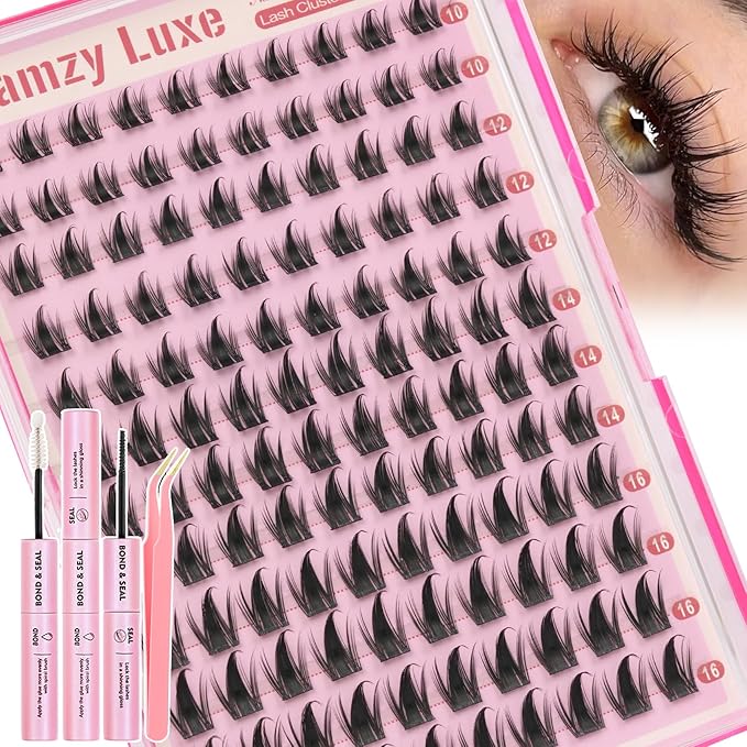 Manga Lash Clusters Kit Wispy 10-16MM Eyelash Clusters Kit CC-Curly Anime Individual Lashes Clusters Kit DIY Natural Cluster Eyelash Extensions Kit with Lash Bond and Seal and Eyelashes Tweezers