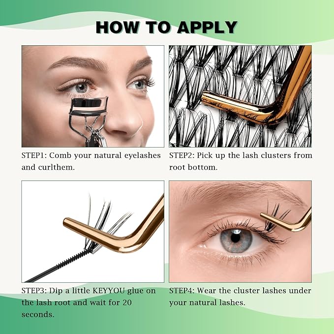 KEYYOU Lash Clusters 300pcs Individual Lashes 30D 0.07D Curl 16mm DIY Eyelash Extension Large Tray Volume Soft&Natural Cluster Lashes(30D-0.07D,16Ã¯Â¼Â