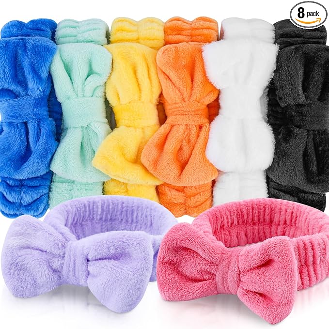 YOOVR 8pcs Spa Headband, Mothers Day Gifts Bulk, Stocking Stuffers for Teen Girls Women, Skincare Makeup Face Wash Headband, Hair Accessories, Party Favors for Adult, Easter Baskets Stuffers (Solid)