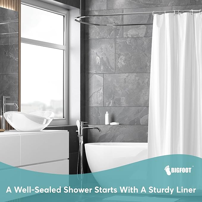 BigFoot Shower Curtain Ã¢ÂÂ 72 x 72 Fabric Premium Shower Curtain with Rustproof Metal Grommet and 3 Magnetic Weights Ã¢ÂÂ Odor Free and Compatible with Standard Showers, White