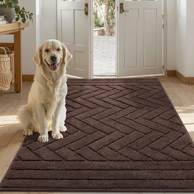 Tindbea Large Dog Mat for Muddy Paws,Absorbs Moisture Dirt Non-Slip Washable Long Mud Mat for Dogs,Soft Rubber Backing Front Inside Pet Rug for Entryway, Mud Dog Paws, Patio(32"x47",Coffee)