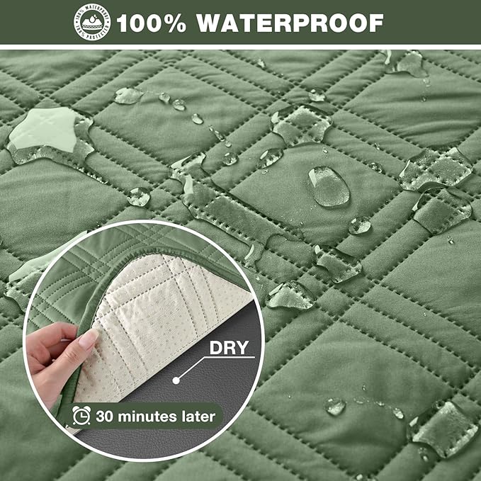 TAOCOCO 100% Waterproof Recliner Chair Cover, Non Slip Recliner Covers for Recliner Chair with Pocket, Washable Reclining Chair Cover Furniture Protector for Kids,Dogs(23.6'', Bean Green)