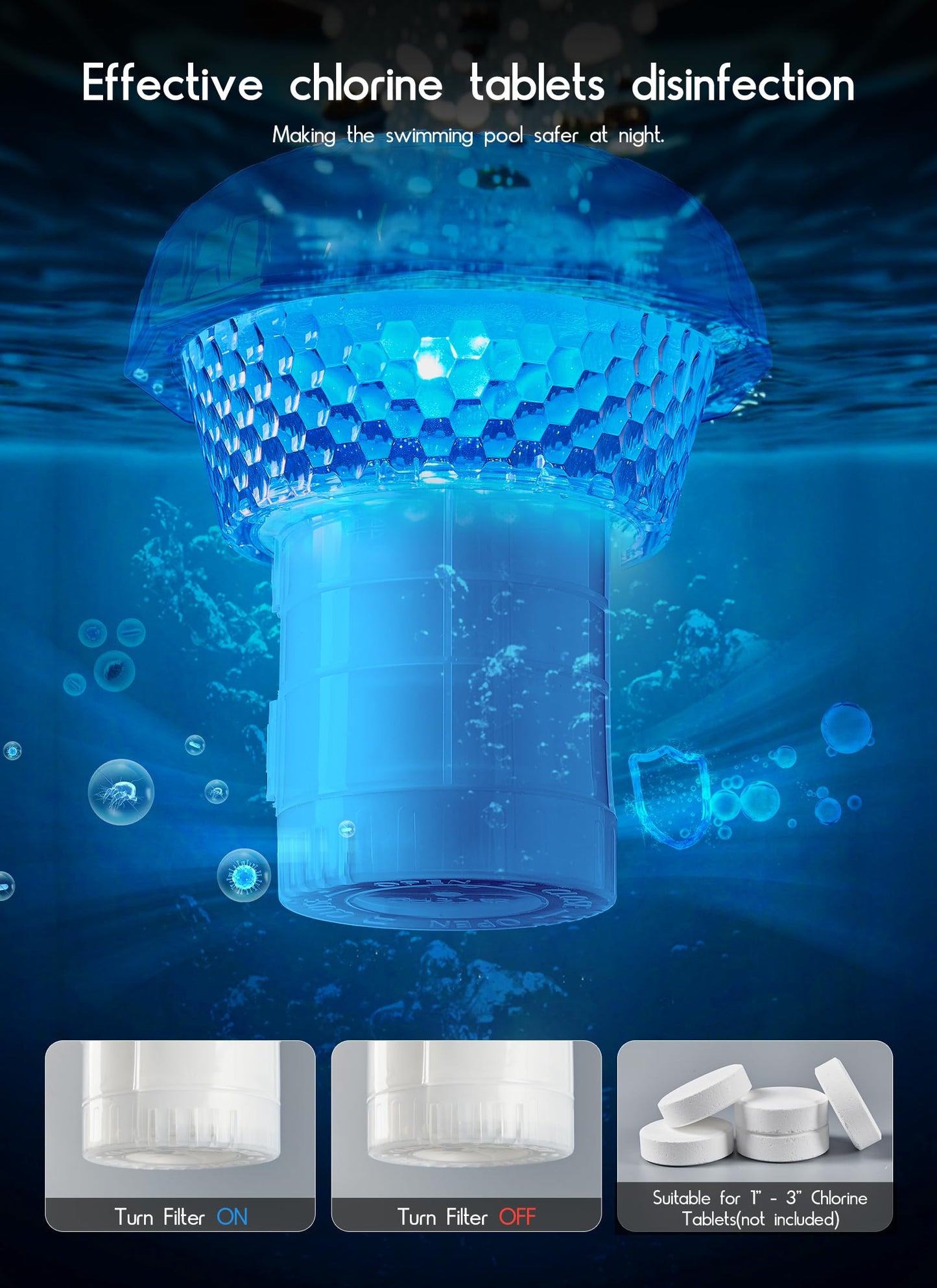 2 in 1 Floating-Pool-Lights-Solar-Powered with Chlorine-Floater, RGBWW-Solar-Pool-Light-Chlorine-Dispenser with 20+ Light Effects, Remote Control, IP68 Waterproof Light for Pools, Hot Tubs, Parties