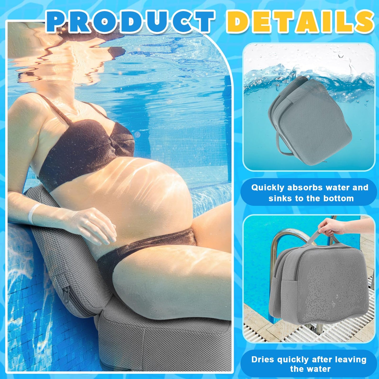 Yerliker 2 Pcs Foldable Hot Tub Booster Seat for Adults Adjustable 2 Heights up to 6.3", Weighted Booster Seat 3D Air Mesh Hot Tub Accessories Quick Dry Micro Dot Non Slip for Spa Bathtub Pool (Gray)