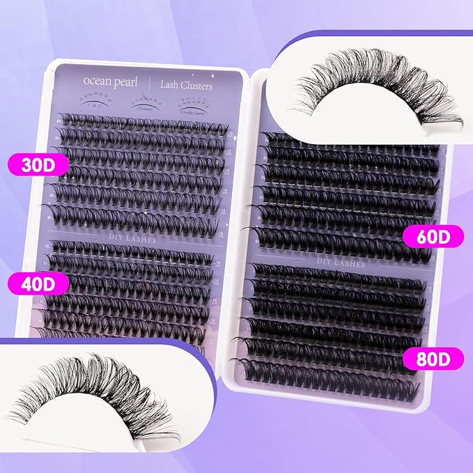 Ocean Pearl Lash Clusters 560pcs 10-18mm Lash Clusters kit 30/40/60/80D Cluster Eyelash Extensions Kit,Eyelash Clusters,Eyelashes,DIY Lashes Clusters Extensions kit with lash adhesive+sealer+tweezers