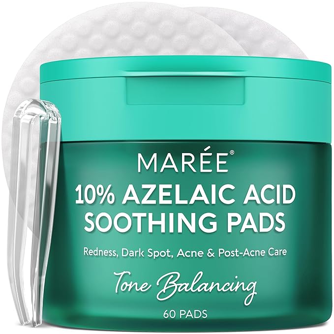 MAREE Azelaic Acid Acne Clearing Pads Ã¢ÂÂ Exfoliating Pads with Glycolic & Hyaluronic Acid for Face Ã¢ÂÂ 10% Azalecic Acid & Centella Redness Soothing Pad Ã¢ÂÂ Zero Pore Facial Toner Pad Ã¢ÂÂ Acido Azelaico