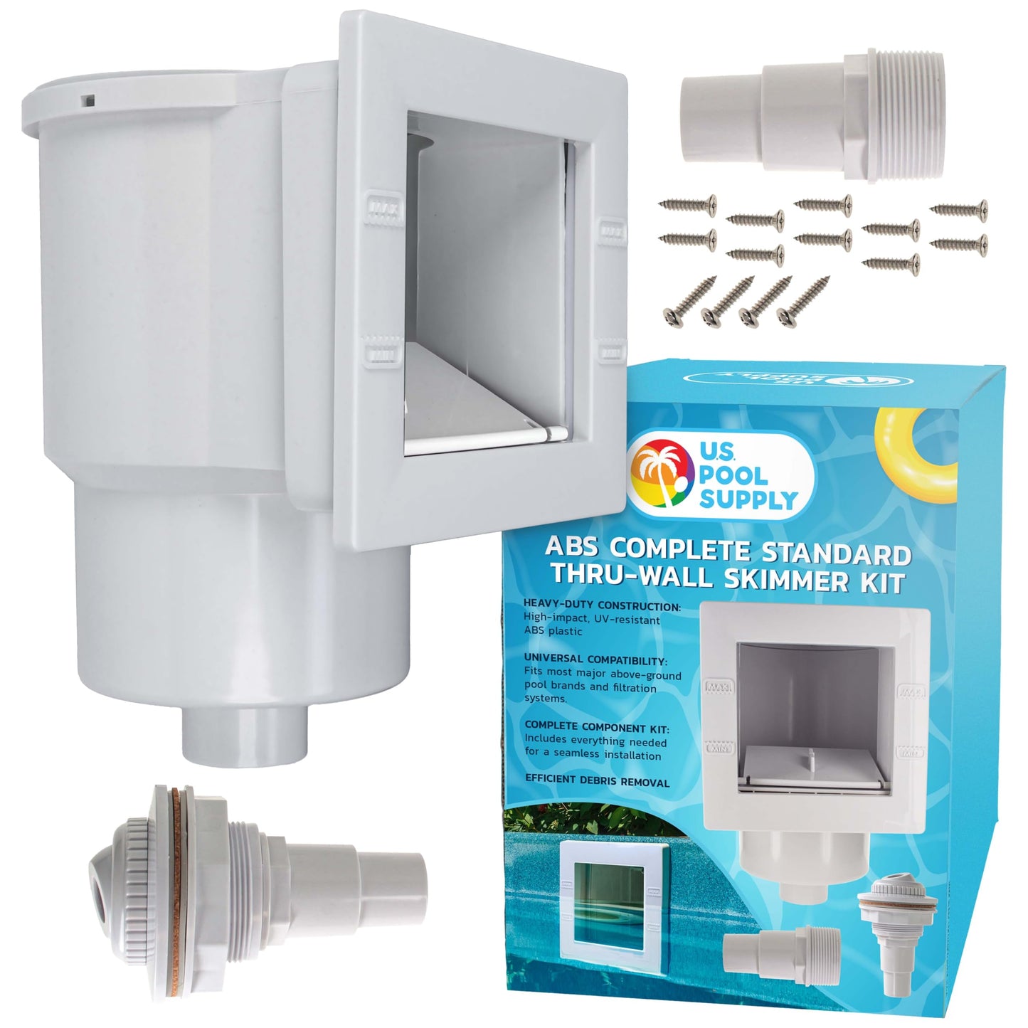 U.S. Pool Supply Standard Thru-Wall Above Ground Pool Skimmer Kit - ABS Construction, Complete Universal Set, Return Fitting, Vacuum Plate, Leaf Basket - Replacement Compatible with SP1091LX Skimmer