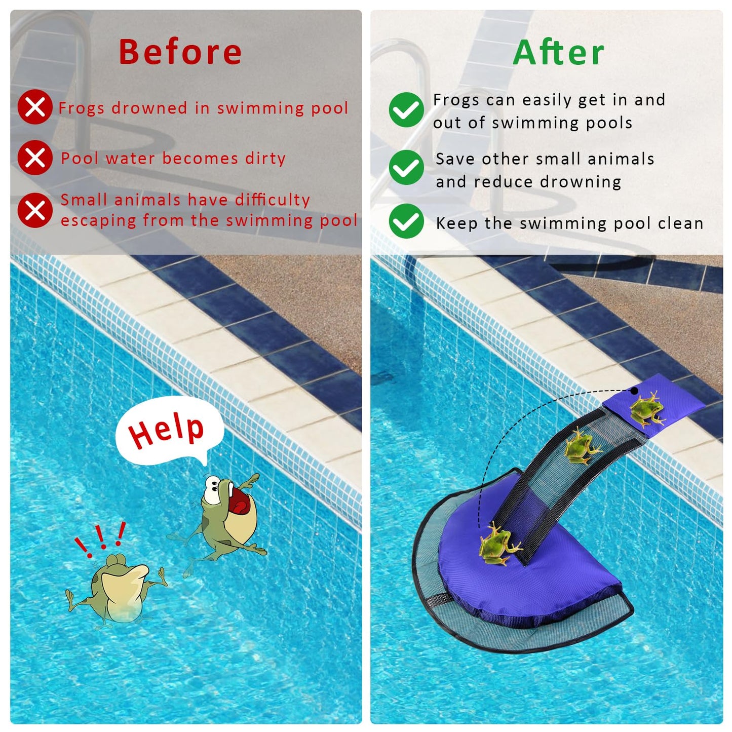 Fabflame 2 Pack Animal Saving Escape Ramp for Pools and Spas, Frog and Animals Saver for the Pool, Critter Escape Device for Small Animals Entering the Pool, Floating Ramp Rescues (2, Dark Blue)