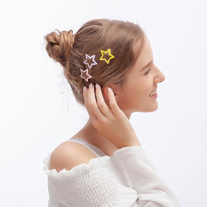ECADY 100-Piece Metal Snap Hair Clips for Girls, Toddlers, and Kids - Perfect for Fine Hair, Thick Hair, and More - Featuring Fun Star Designs