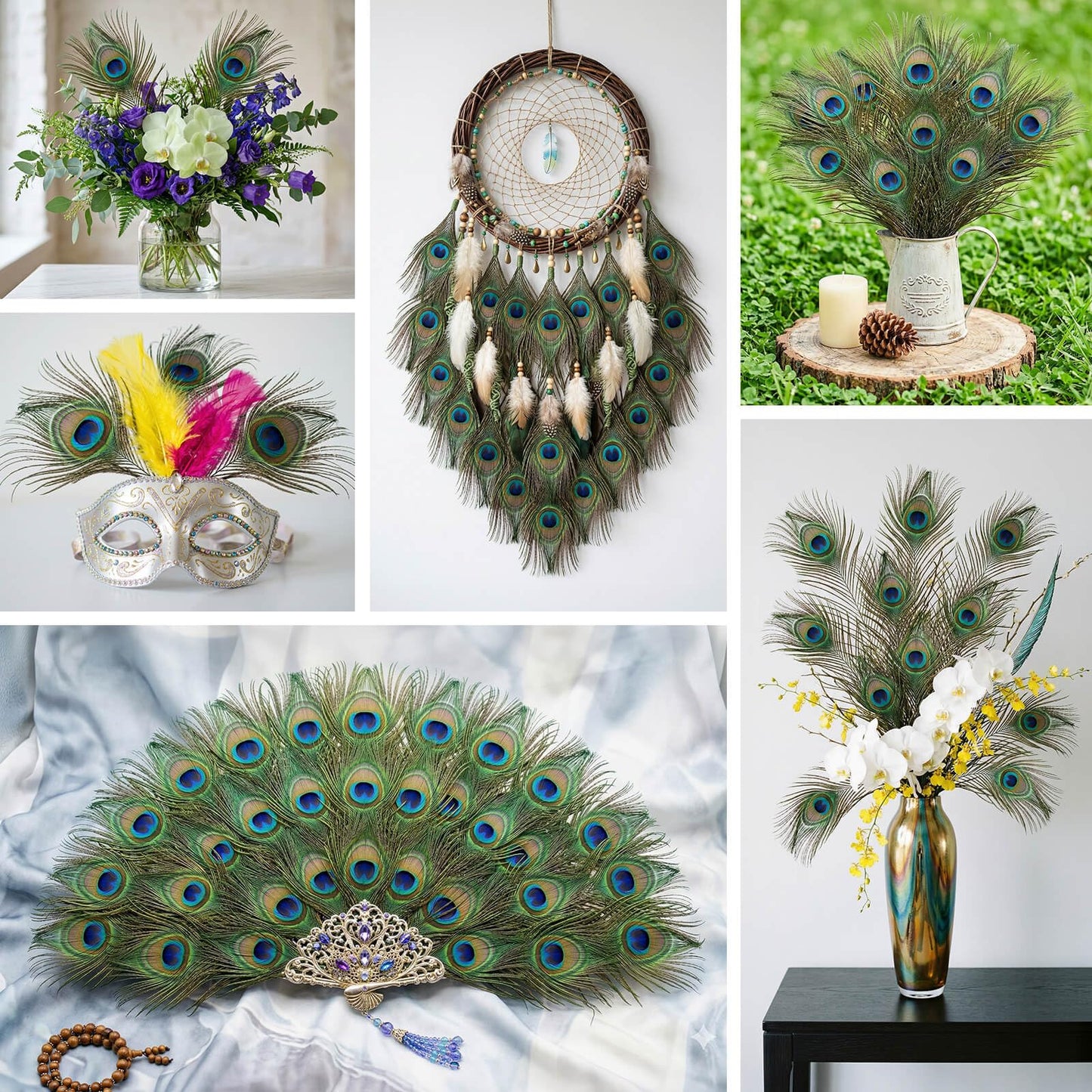 Piokio 50 pcs Natural Peacock Feathers in Bulk 19-22inch (58-68 cm) Bulk for DIY Craft, Wedding, Decoration