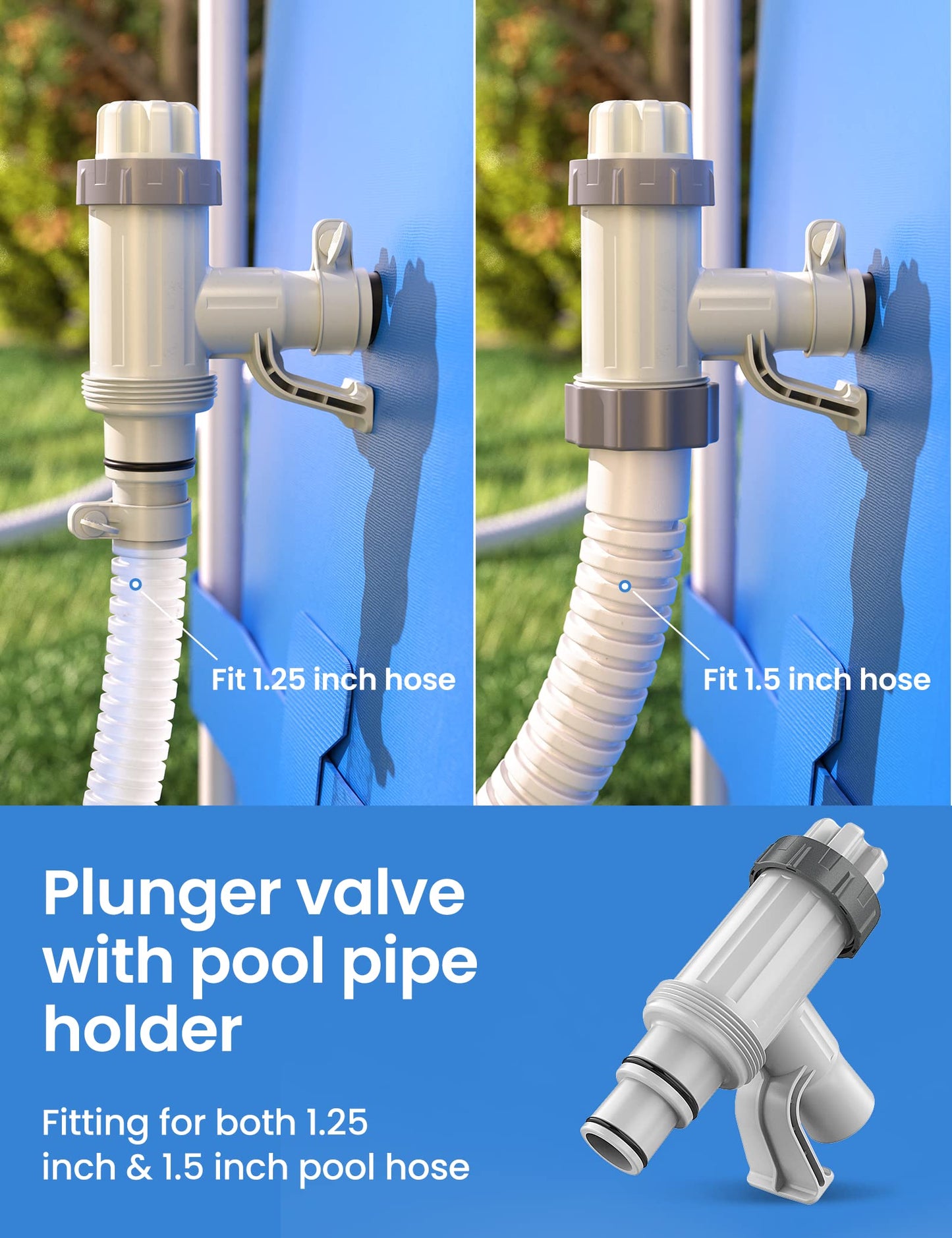[PATENTED] Deeroll Pool Plunger Valve Plus for Above Ground Pool - 2-in-1 Plunger Valve Replacement Parts, Pool Accessories 1/4 Inch Pool Pipe Holder with Plunger Valve