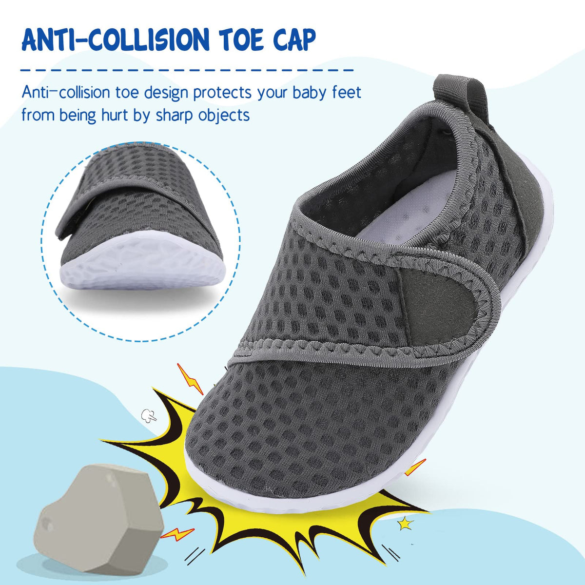 LeIsfIt Boys Girls Water Shoes Kids Aqua Socks Toddler Quick-Dry Swimming Shoes Non-Slip Summer Shoe for Beach Pool Surf, Dark Grey, 11 Toddler