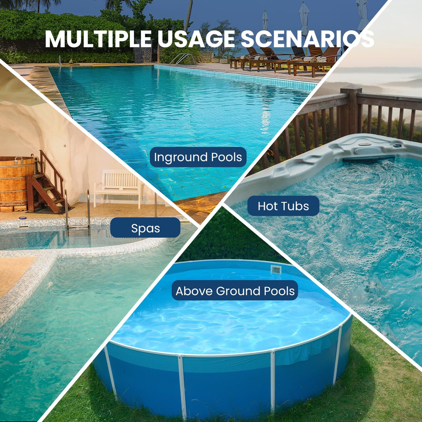 Cordless Pool Vacuum for Above Ground Pool with Telescopic Pole, 18.5 GPM Powerful Suction, 45 Mins Runtime, Rechargeable Handheld Pool Cleaner with 2 Brush Heads for Inground Pools