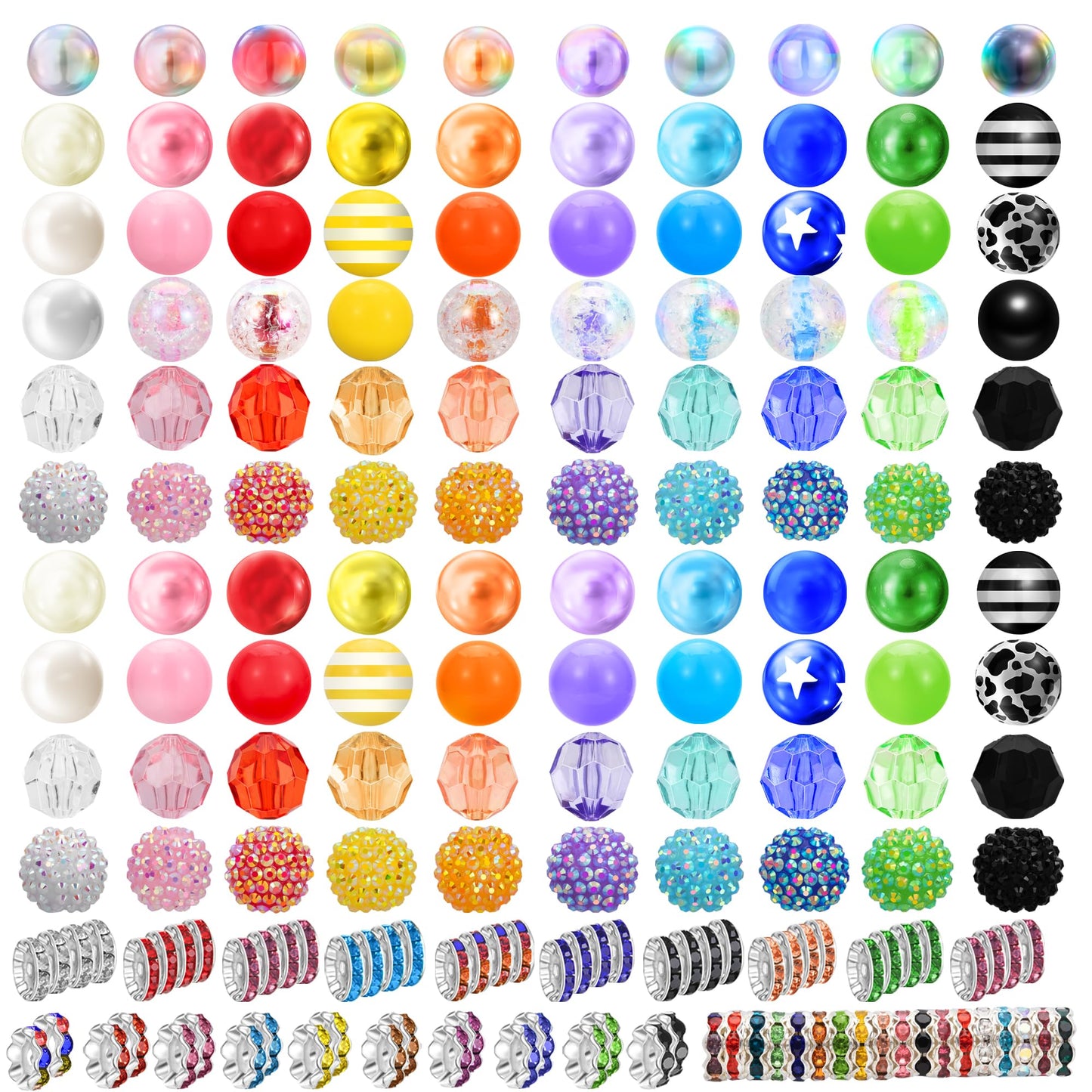 180 PCS Focal Beads for Pen Making, Include 100 PCS 20mm Rhinestone Beads 20 PCS 16mm Bubblegum Bead and 60 PCS Rondelle Spacer Bead, Perfect for DIY Pen Keychain Bracelets Jewelry