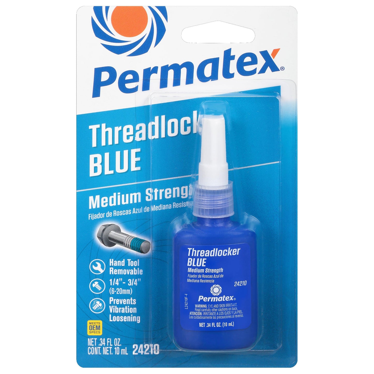 Permatex 24210 Medium Strength Threadlocker Blue, 10 ml, Automotive Threadlocker For Preventing Bolts From Loosening And Corrosion, Removable With Hand Tools