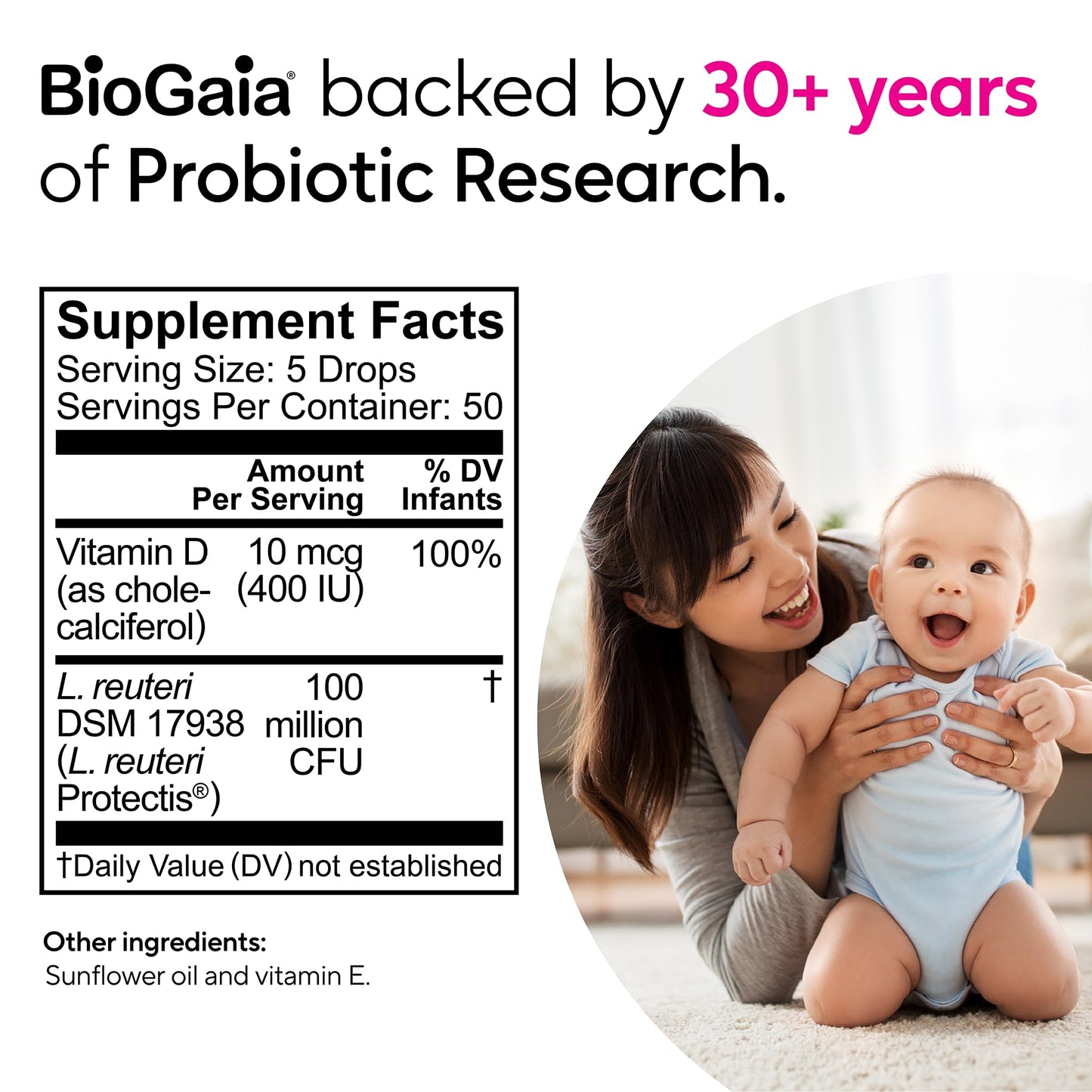 BioGaia Baby Probiotic Drops - Colic & Gas Relief + Vitamin D, 50-Day Supply, Safe for Newborns, Reduces Crying, Fussing, Colic, Gas, Spit-ups & Constipation, No allergens, Dairy or Soy (Pack of 2)