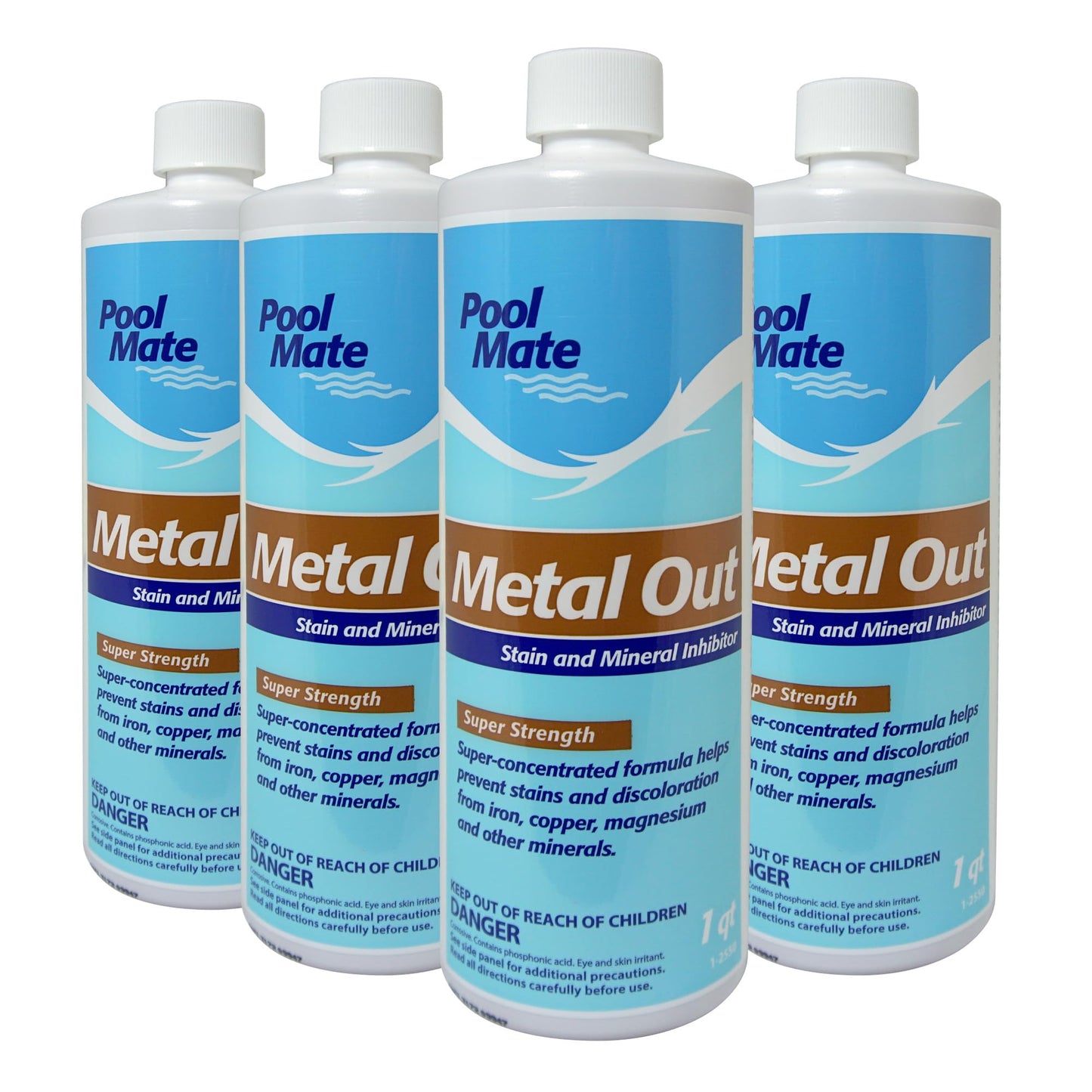 Pool Mate 1-Quart 4-Pack Concentrated Metal Out Stain and Mineral Inhibitor, Pool Metal Remover, Stain Remover, Made in USA