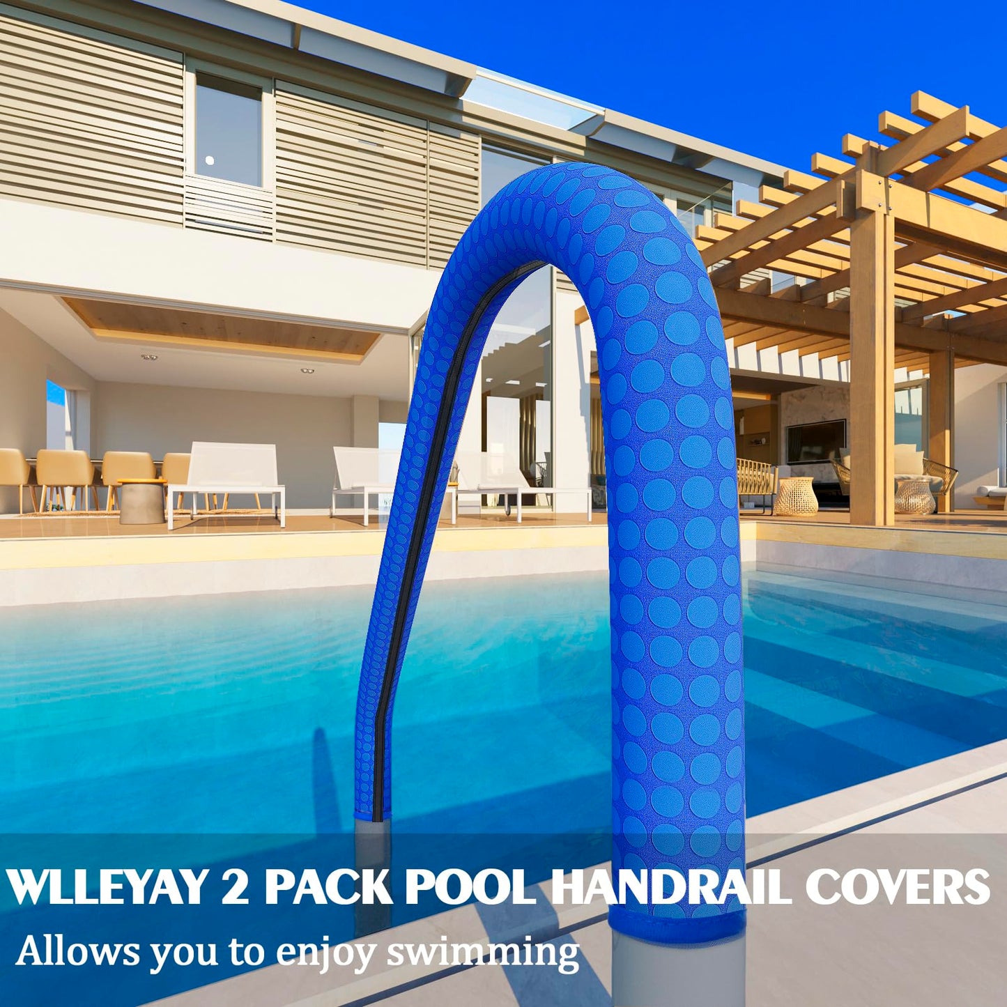 2 Pack Neoprene Pool Handrail Covers, 10 Foot Swimming Pool Hand Railing Covers with Enhanced Zipper Slip Resistant Anti-Scald Safety Rail Grip Handles Sleeve for Inground Swimming Pool Ladder Handles