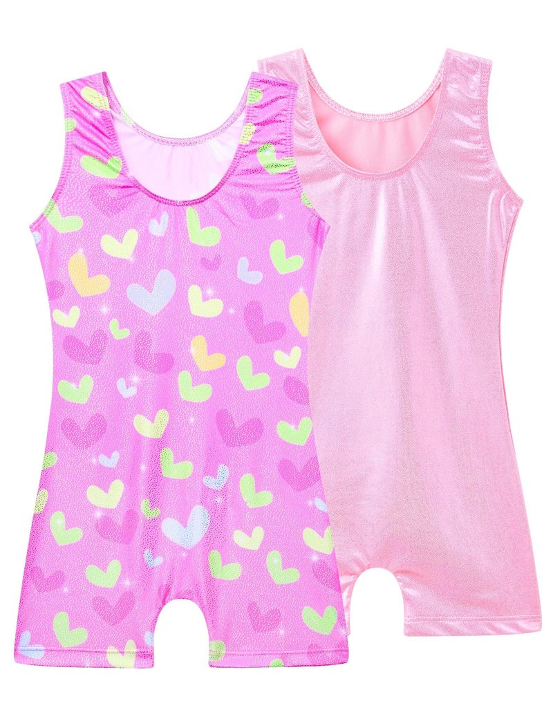 Tziharora Gymnastics Leotards for Girls Size 2t 3t Sparkly Pink Green Heart 2 Packs Sleeveless Toddler Bodysuits